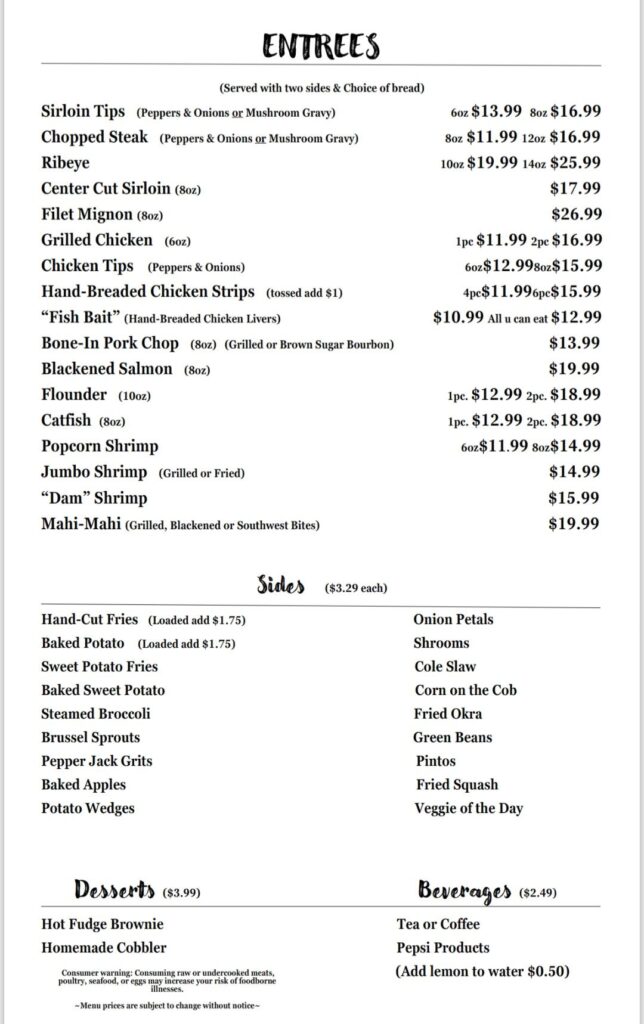 Almost on The Lake Menu 1
