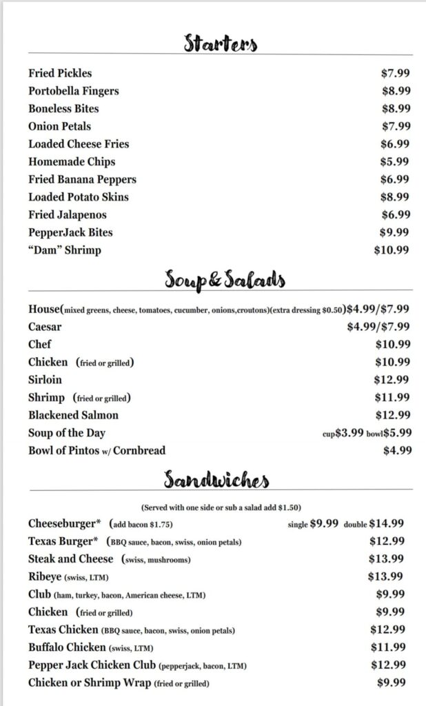 Almost on The Lake Menu 2