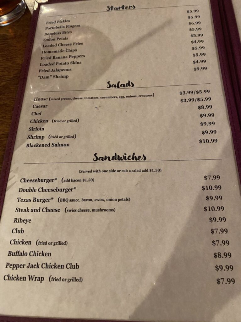Almost on The Lake Menu 3